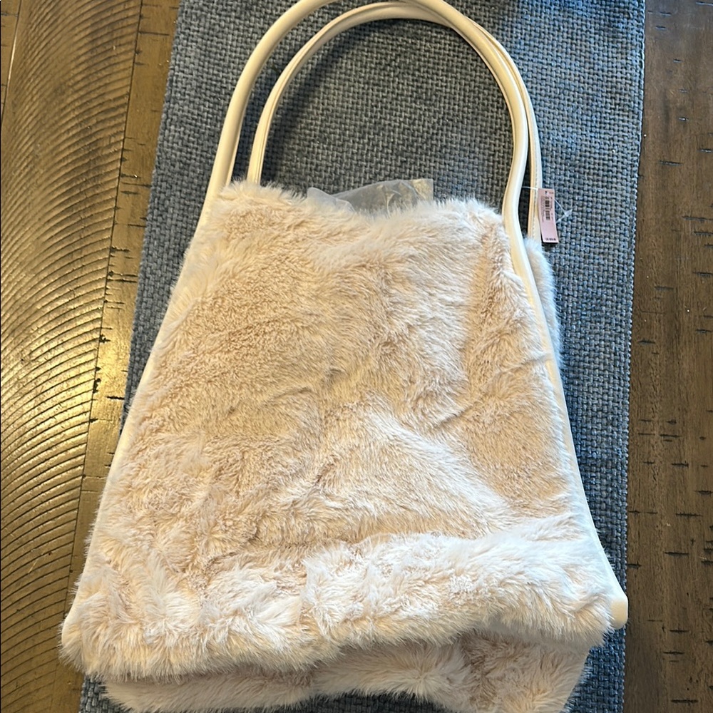 Victoria Secret Cream Faux Fur Tote Bag